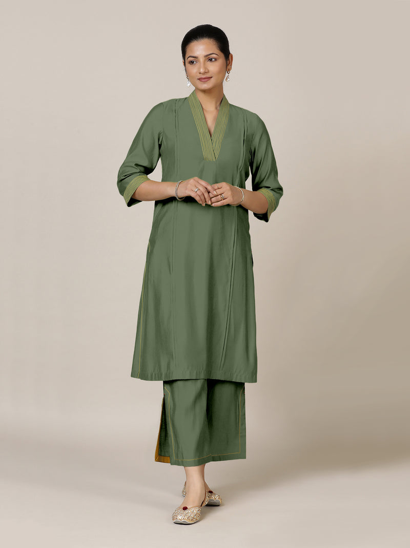 Vanya x Rozaana | A Line Kurta in Hunter Green with Thread Work | Coords or Only Kurta-Binks
