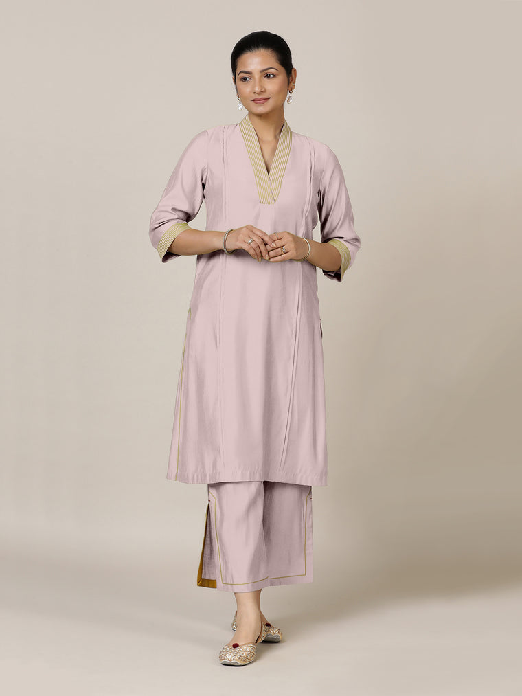 Vanya x Rozaana Kurta, in Purple Viscose, featuring three quarter sleeves and band collar neckline, made for daily & work.