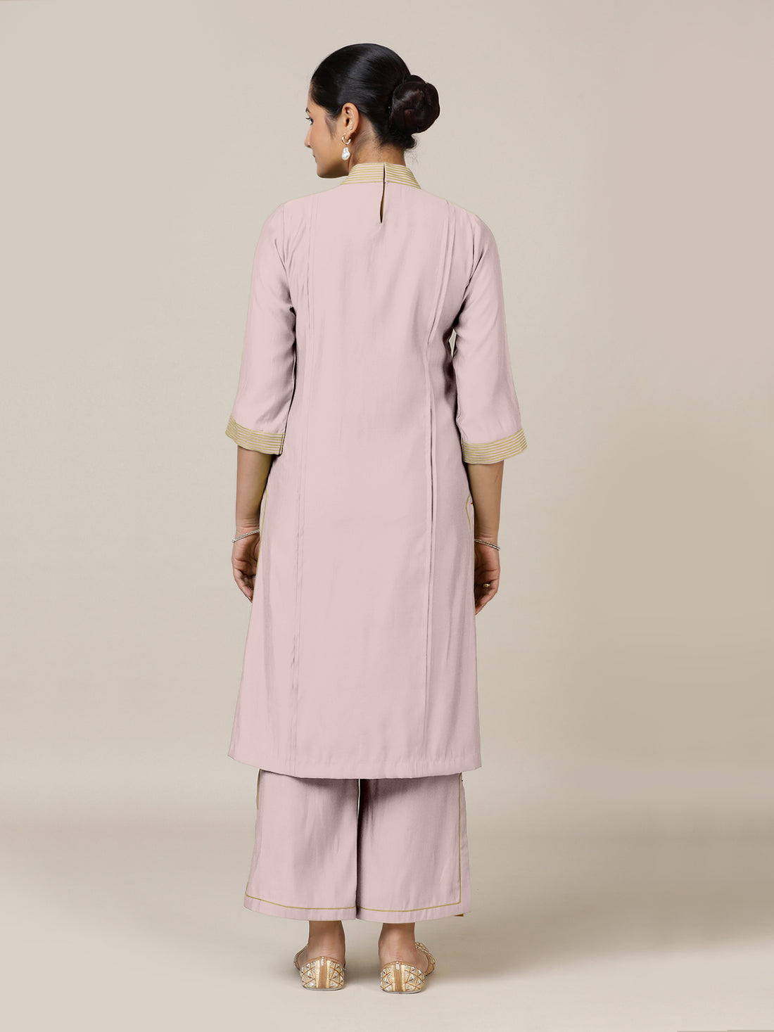 Vanya x Rozaana Kurta, in Purple Viscose, featuring three quarter sleeves and band collar neckline, made for daily & work.