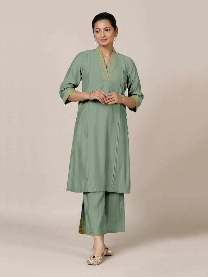 Vanya x Rozaana | A Line Kurta in Mint Green with Thread Work | Coords or Only Kurta-Binks