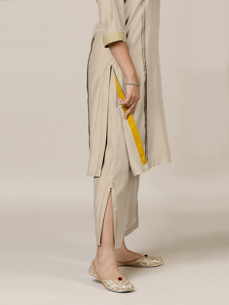 Vanya x Rozaana | A Line Kurta in Oyster Grey with Thread Work | Coords or Only Kurta-Binks