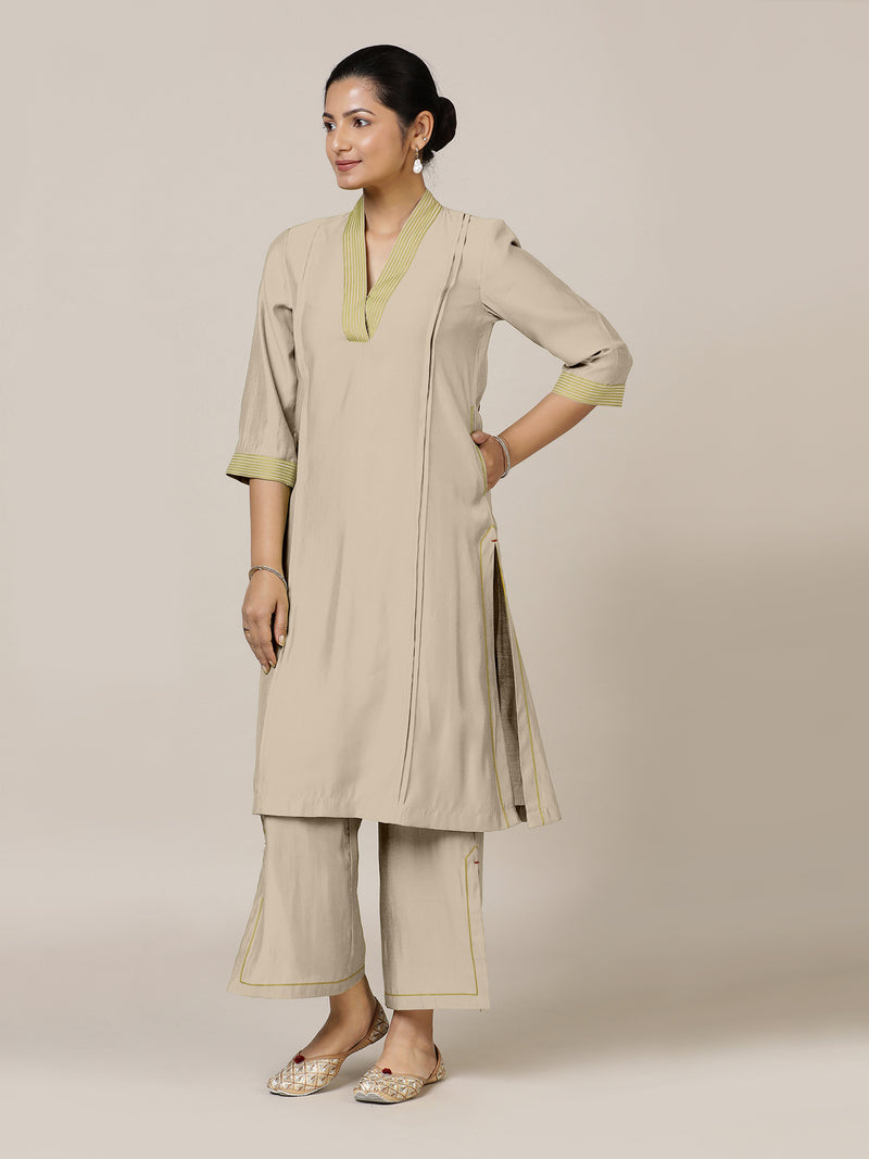 Vanya x Rozaana | A Line Kurta in Oyster Grey with Thread Work | Coords or Only Kurta-Binks