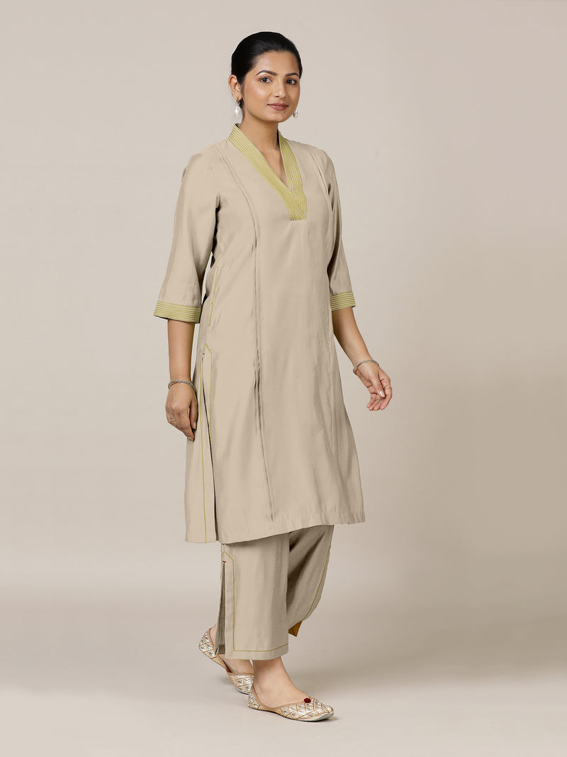 Vanya x Rozaana | A Line Kurta in Oyster Grey with Thread Work | Coords or Only Kurta-Binks