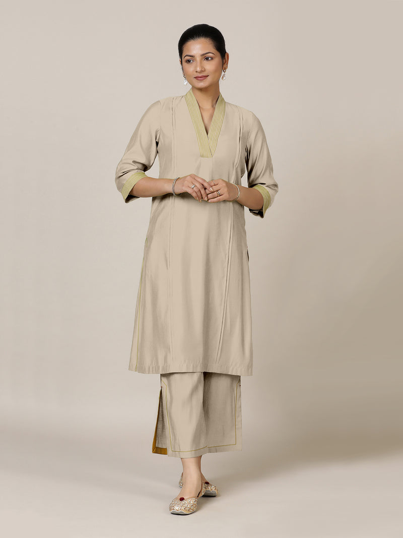 Vanya x Rozaana | A Line Kurta in Oyster Grey with Thread Work | Coords or Only Kurta-Binks