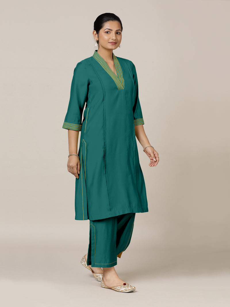 Vanya x Rozaana | A Line Kurta in Peacock Green with Thread Work | Coords or Only Kurta-Binks