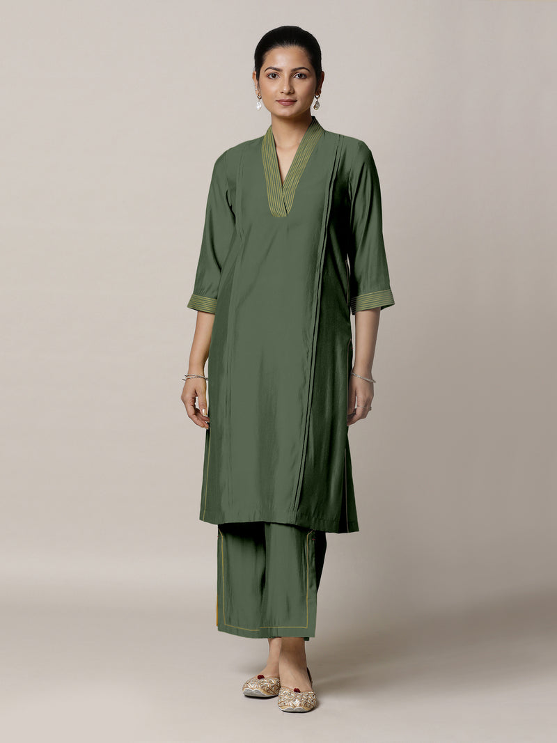 Vanya x Rozaana | A Line Kurta in Pine Green with Thread Work | Coords or Only Kurta-Binks