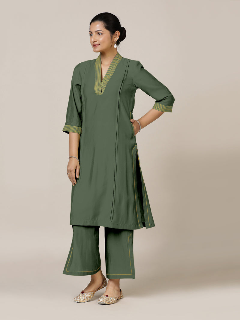 Vanya x Rozaana | A Line Kurta in Pine Green with Thread Work | Coords or Only Kurta-Binks
