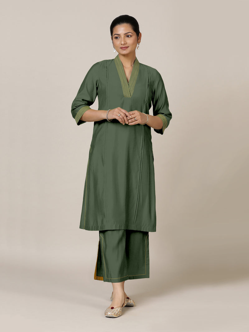 Vanya x Rozaana | A Line Kurta in Pine Green with Thread Work | Coords or Only Kurta-Binks
