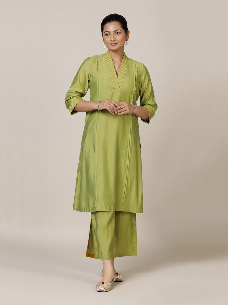 Vanya x Rozaana | A Line Kurta in Pista Green with Thread Work | Coords or Only Kurta-Binks