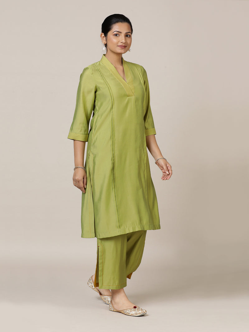 Vanya x Rozaana | A Line Kurta in Pista Green with Thread Work | Coords or Only Kurta-Binks