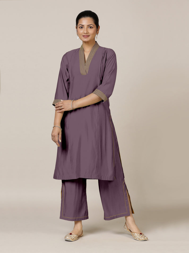 Vanya x Rozaana | A Line Kurta in Purple Mauve with Thread Work | Coords or Only Kurta-Binks