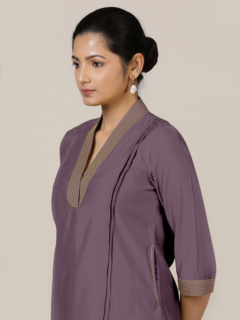 Vanya x Rozaana | A Line Kurta in Purple Mauve with Thread Work | Coords or Only Kurta-Binks