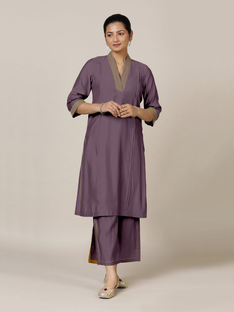 Vanya x Rozaana | A Line Kurta in Purple Mauve with Thread Work | Coords or Only Kurta-Binks