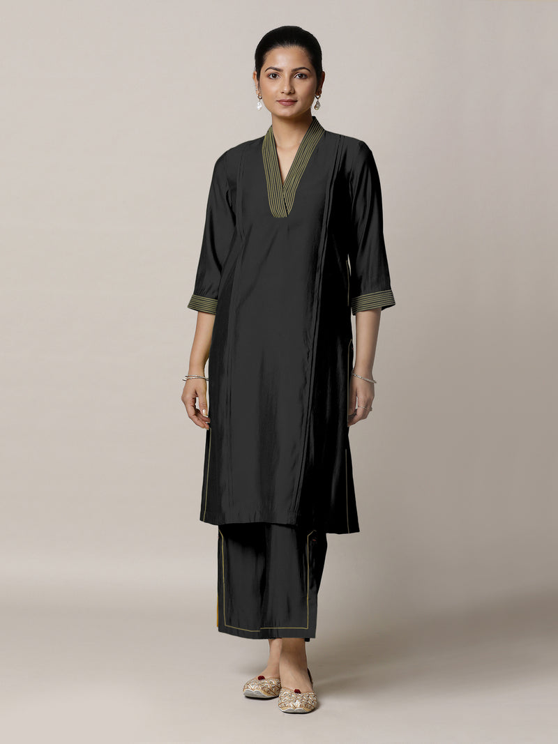 Vanya x Rozaana | A Line Kurta in Raven Black with Thread Work | Coords or Only Kurta-Binks