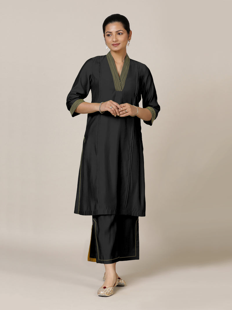 Vanya x Rozaana | A Line Kurta in Raven Black with Thread Work | Coords or Only Kurta-Binks