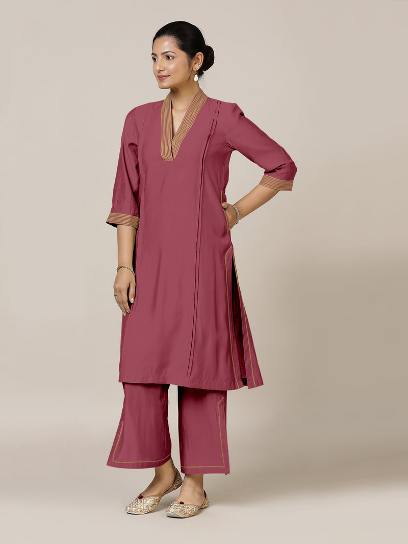 Vanya x Rozaana | A Line Kurta in Rose Pink with Thread Work | Coords or Only Kurta-Binks
