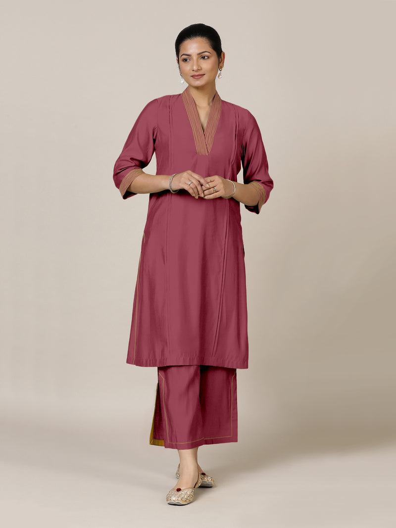 Vanya x Rozaana | A Line Kurta in Rose Pink with Thread Work | Coords or Only Kurta-Binks