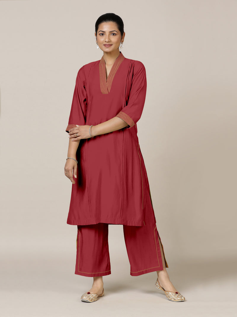 Vanya x Rozaana | A Line Kurta in Scarlet Red with Thread Work | Coords or Only Kurta-Binks