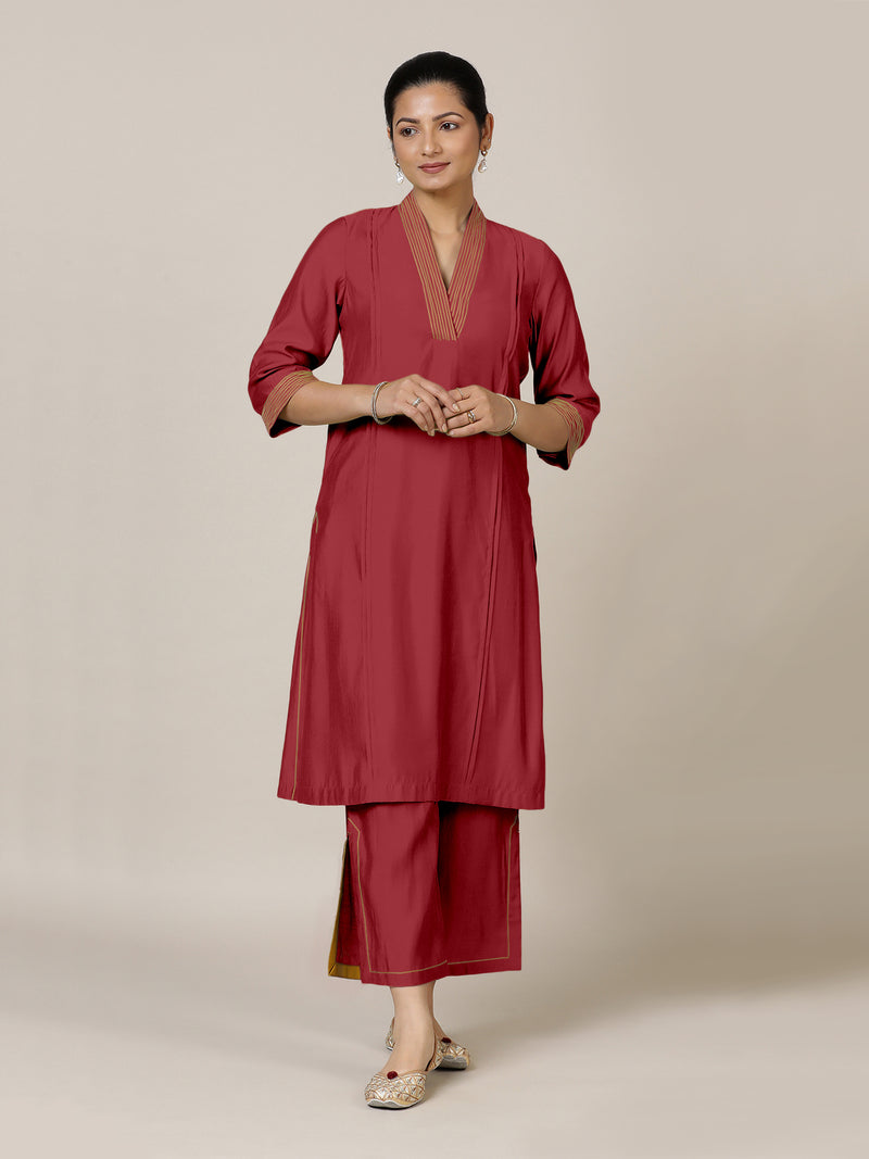 Vanya x Rozaana | A Line Kurta in Scarlet Red with Thread Work | Coords or Only Kurta-Binks