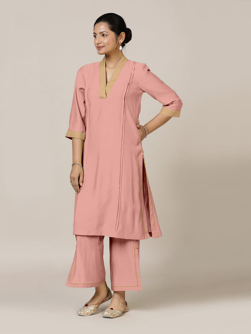 Vanya x Rozaana | A Line Kurta in Sea Pink with Thread Work | Coords or Only Kurta-Binks