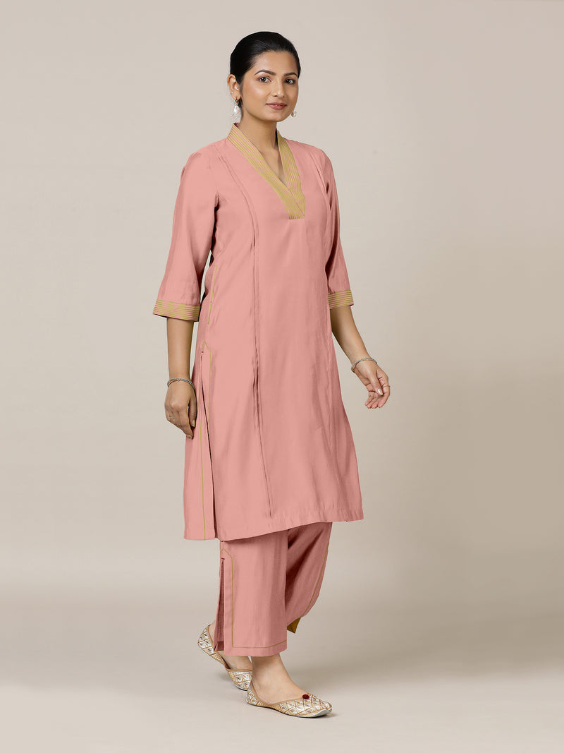 Vanya x Rozaana | A Line Kurta in Sea Pink with Thread Work | Coords or Only Kurta-Binks