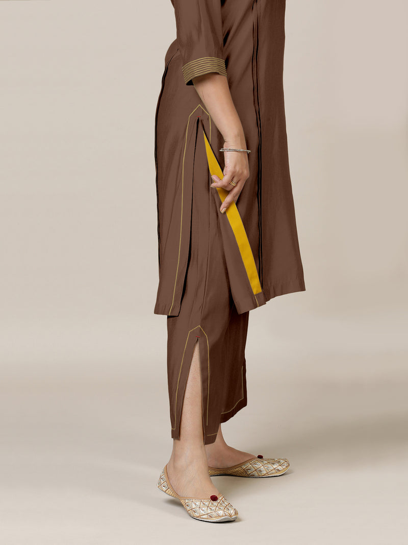 Vanya x Rozaana | A Line Kurta in Walnut Brown with Thread Work | Coords or Only Kurta-Binks