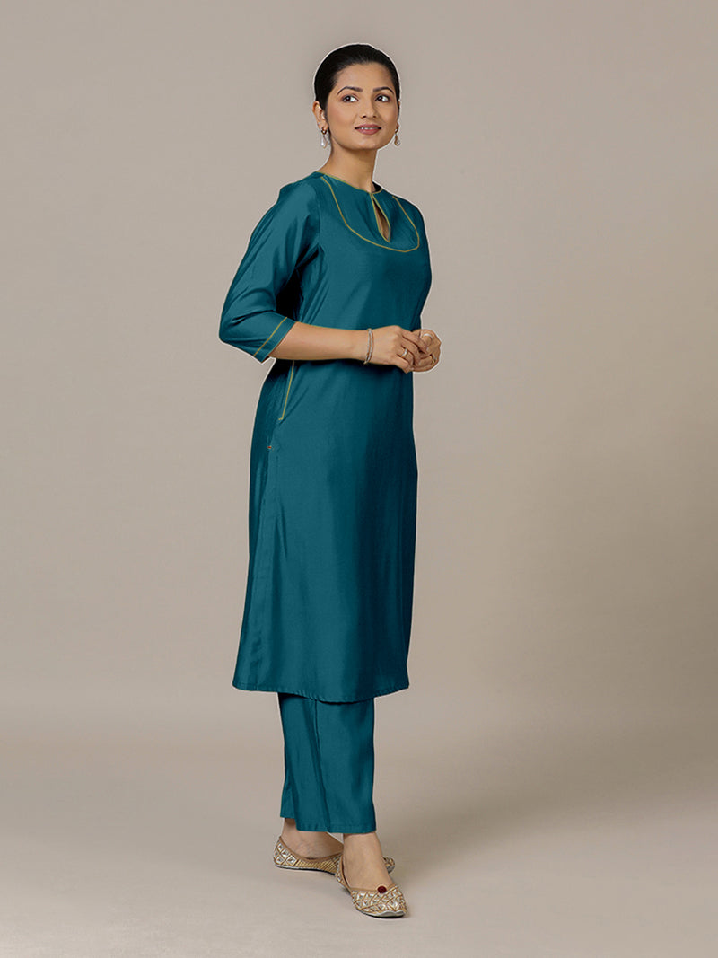 Zoya x Rozaana | A Line Kurta in Crystal Teal with Thread Work | Coords or Only Kurta-Binks