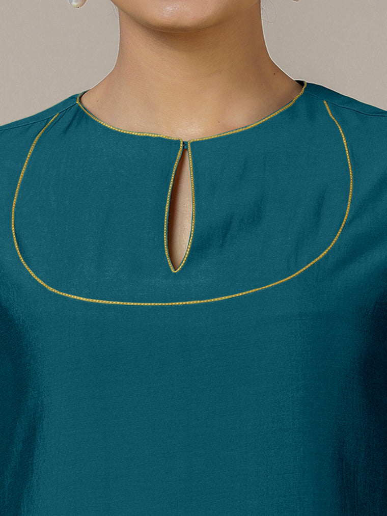 Zoya x Rozaana Kurta, in Blue Viscose, featuring three quarter sleeves and keyhole neckline, made for daily & work (view 3).