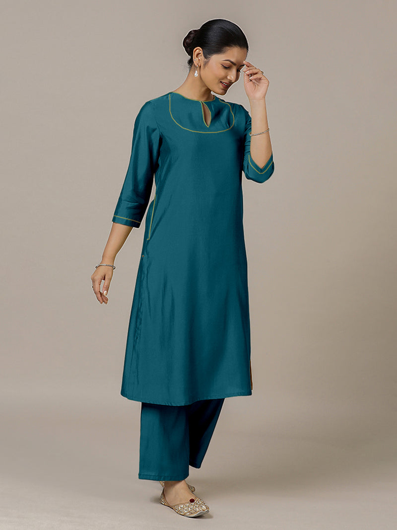 Zoya x Rozaana | A Line Kurta in Crystal Teal with Thread Work | Coords or Only Kurta-Binks
