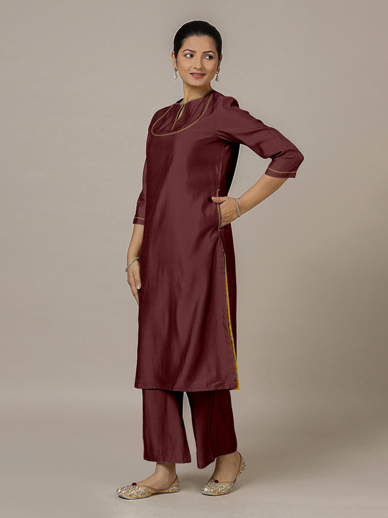 Zoya x Rozaana | A Line Kurta in Deep Maroon with Thread Work | Coords or Only Kurta-Binks