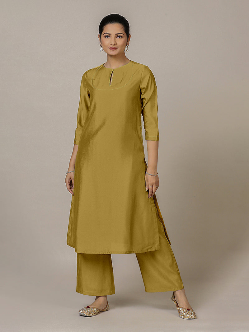 Zoya x Rozaana | A Line Kurta in Dijon Mustard with Thread Work | Coords or Only Kurta-Binks