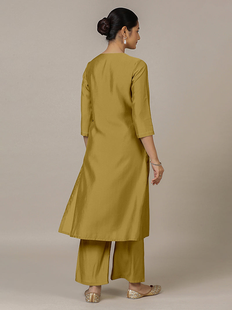 Zoya x Rozaana | A Line Kurta in Dijon Mustard with Thread Work | Coords or Only Kurta-Binks