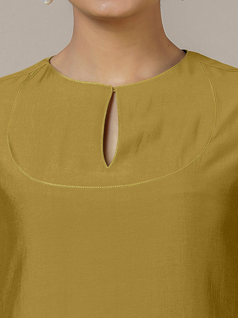 Zoya x Rozaana Kurta, in Yellow Viscose, featuring three quarter sleeves and keyhole neckline, made for daily & work (view 3).