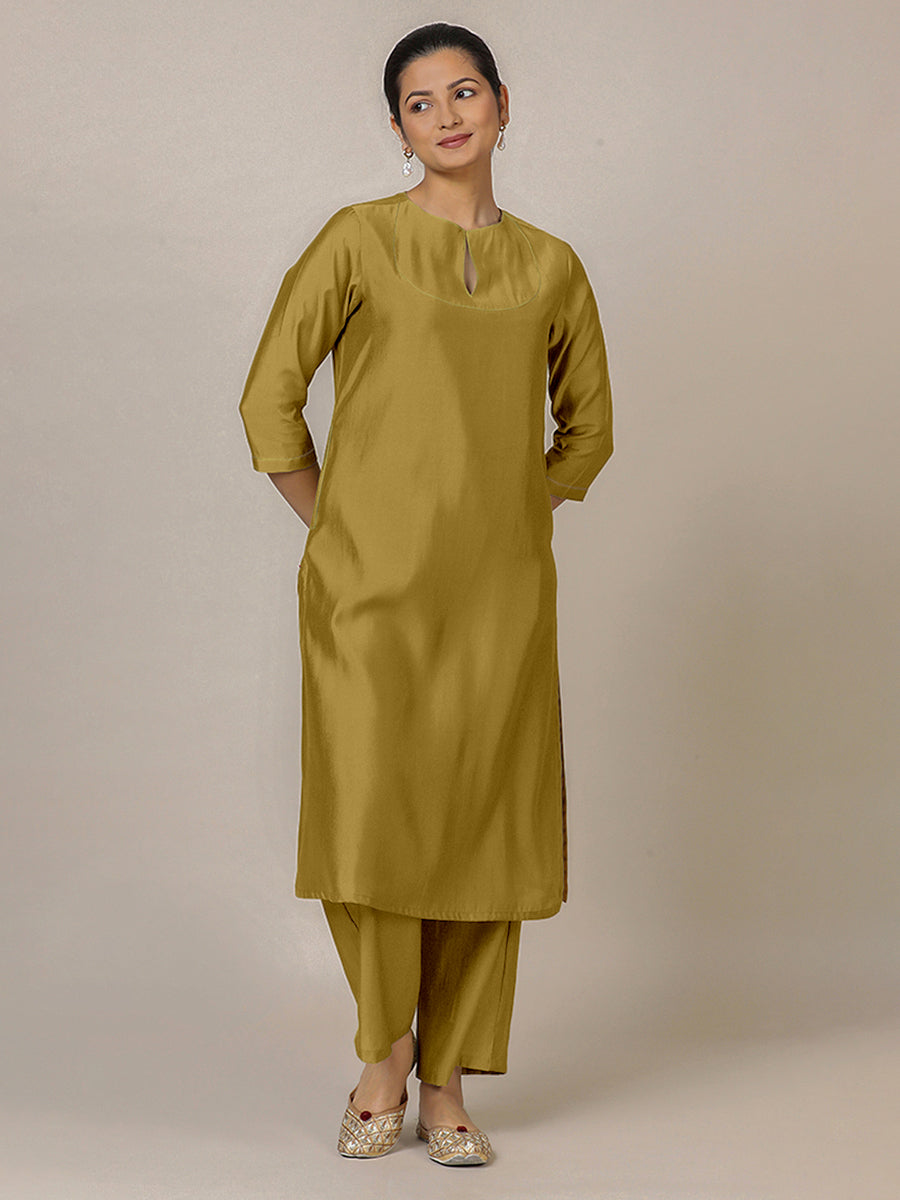 Zoya x Rozaana Kurta, in Yellow Viscose, featuring three quarter sleeves and keyhole neckline, made for daily & work (view 5).