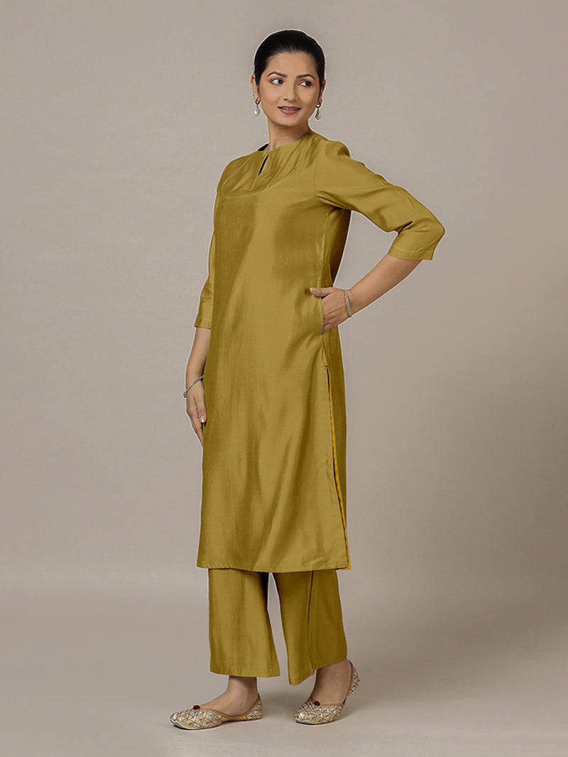 Zoya x Rozaana | A Line Kurta in Dijon Mustard with Thread Work | Coords or Only Kurta-Binks