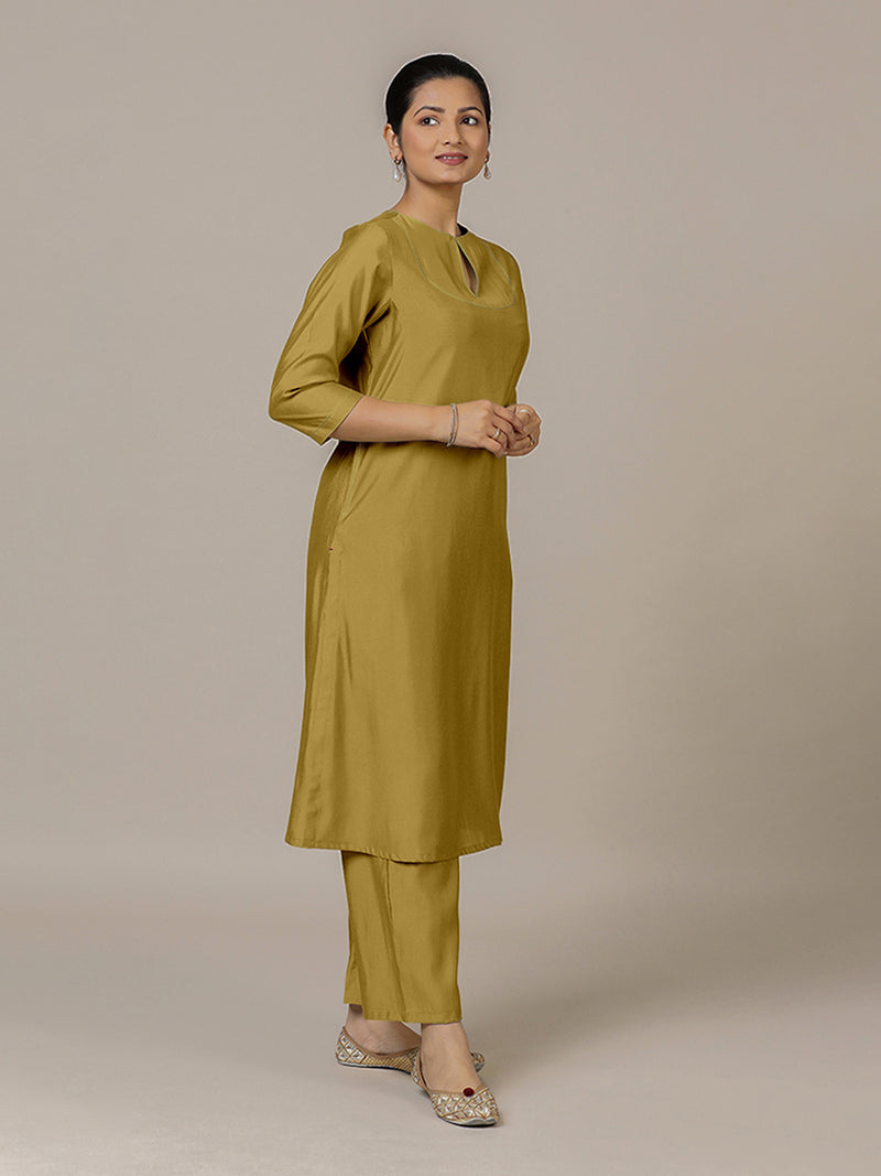 Zoya x Rozaana | A Line Kurta in Dijon Mustard with Thread Work | Coords or Only Kurta-Binks