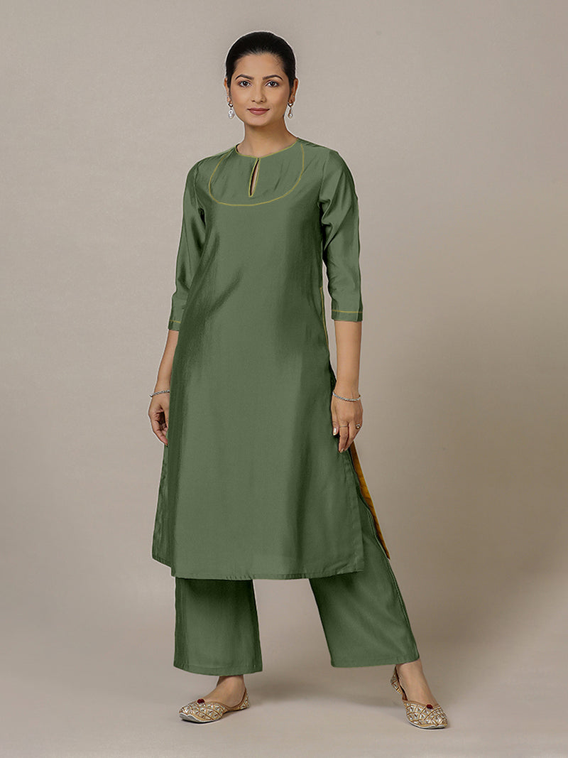 Zoya x Rozaana | A Line Kurta in Hunter Green with Thread Work | Coords or Only Kurta-Binks