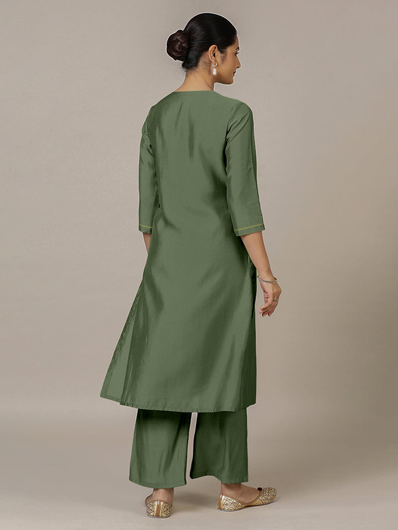 Zoya x Rozaana | A Line Kurta in Hunter Green with Thread Work | Coords or Only Kurta-Binks