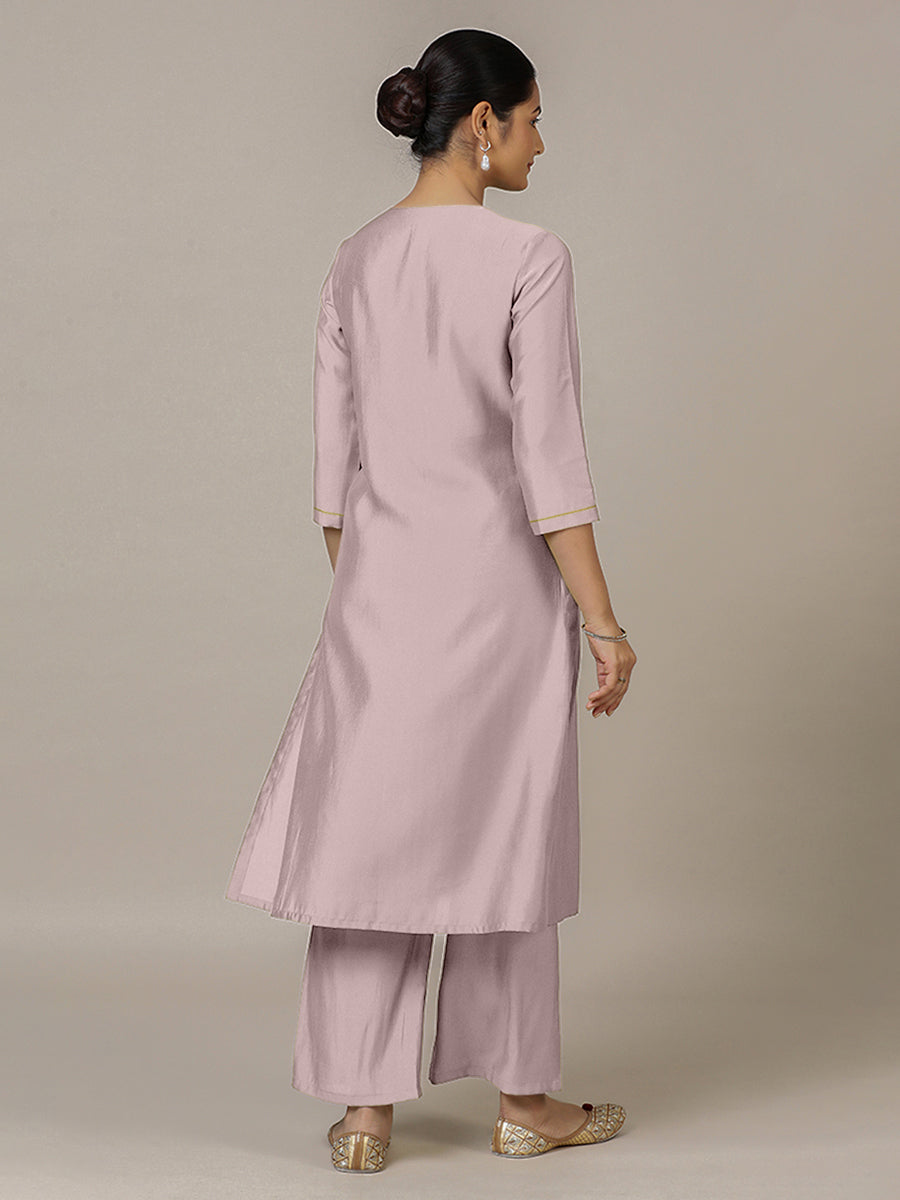 Zoya x Rozaana Kurta, in Purple Viscose, featuring three quarter sleeves and keyhole neckline, made for daily & work (view 2).