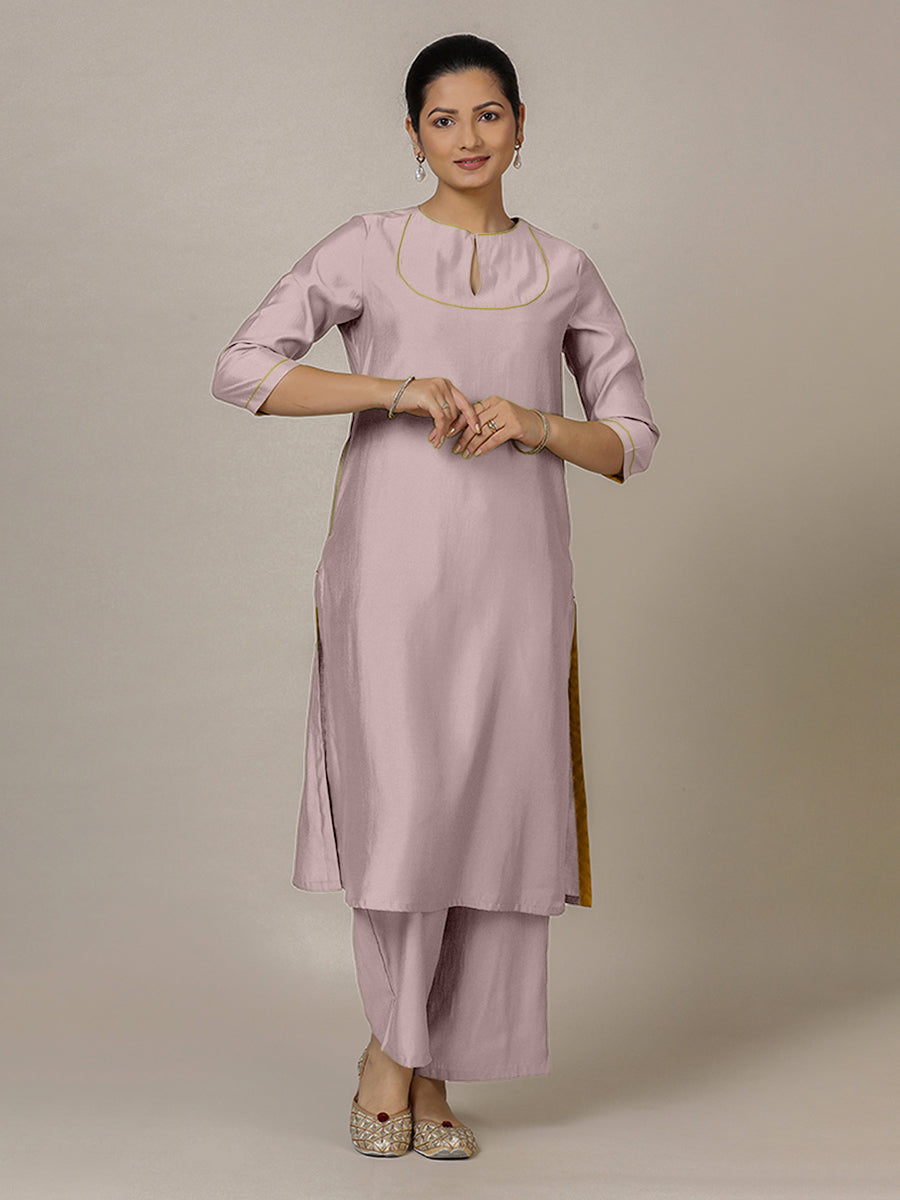 Zoya x Rozaana Kurta, in Purple Viscose, featuring three quarter sleeves and keyhole neckline, made for daily & work (view 7).