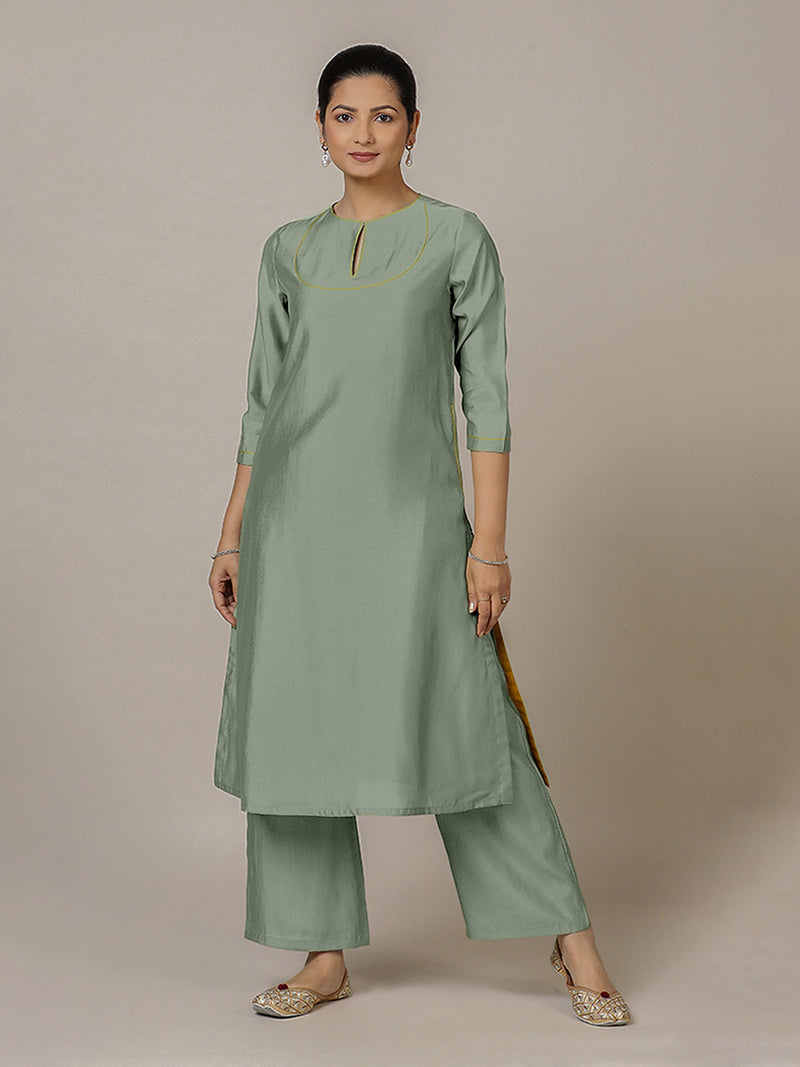 Zoya x Rozaana | A Line Kurta in Mint Green with Thread Work | Coords or Only Kurta-Binks