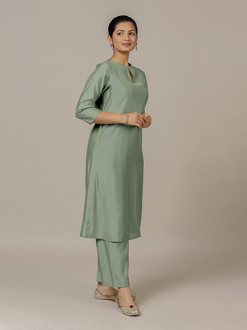 Zoya x Rozaana | A Line Kurta in Mint Green with Thread Work | Coords or Only Kurta-Binks