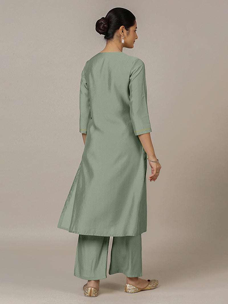 Zoya x Rozaana | A Line Kurta in Mint Green with Thread Work | Coords or Only Kurta-Binks