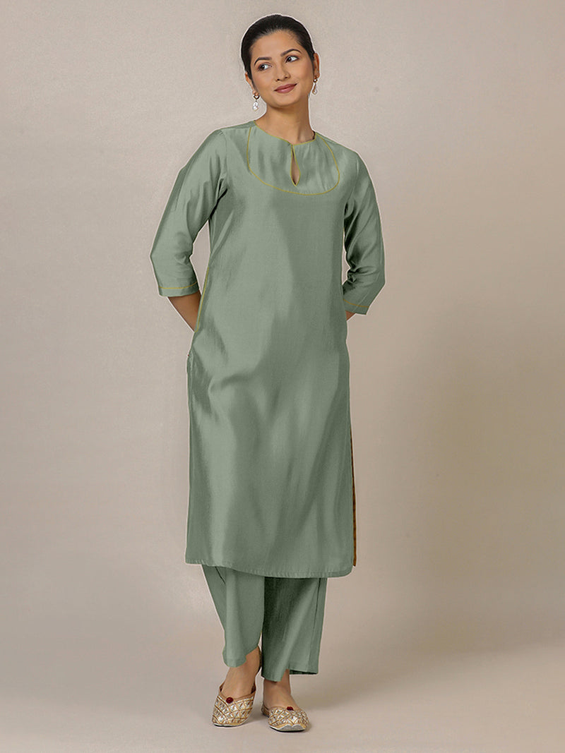 Zoya x Rozaana | A Line Kurta in Mint Green with Thread Work | Coords or Only Kurta-Binks