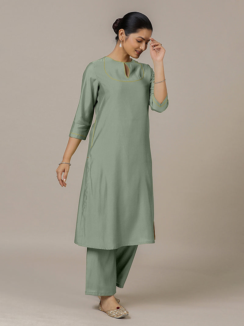 Zoya x Rozaana | A Line Kurta in Mint Green with Thread Work | Coords or Only Kurta-Binks