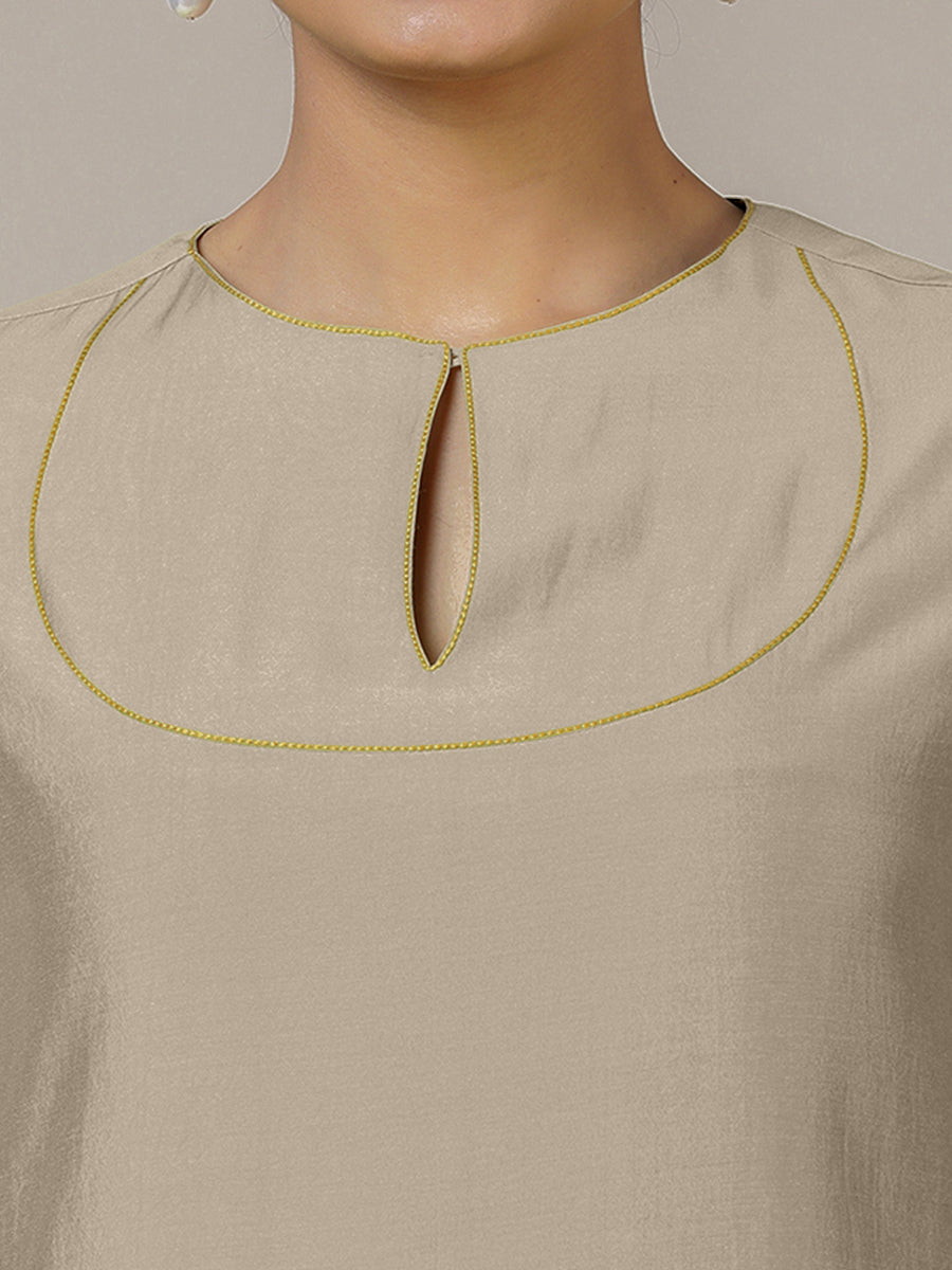 Zoya x Rozaana Kurta, in Grey Viscose, featuring three quarter sleeves and keyhole neckline, made for daily & work (view 3).