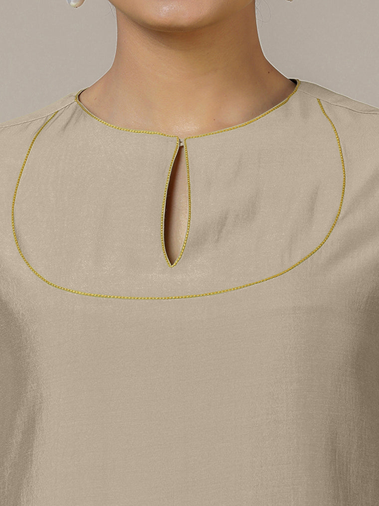 Zoya x Rozaana Kurta, in Grey Viscose, featuring three quarter sleeves and keyhole neckline, made for daily & work (view 3).