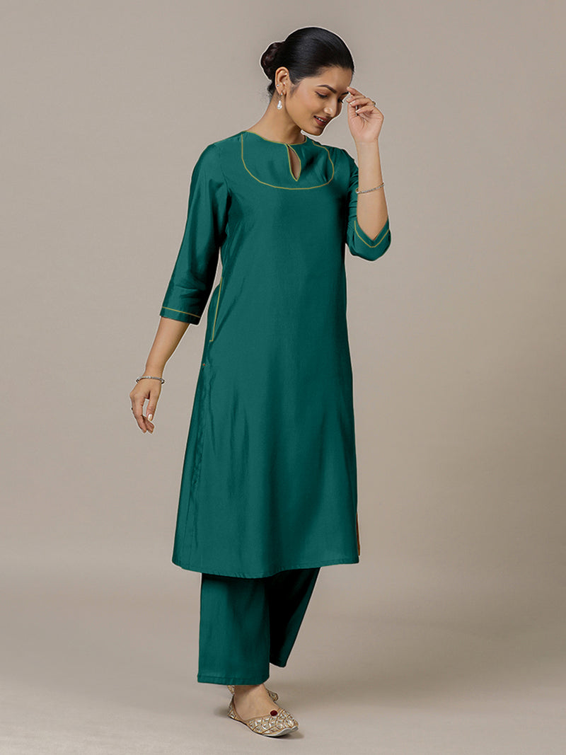 Zoya x Rozaana | A Line Kurta in Peacock Green with Thread Work | Coords or Only Kurta-Binks