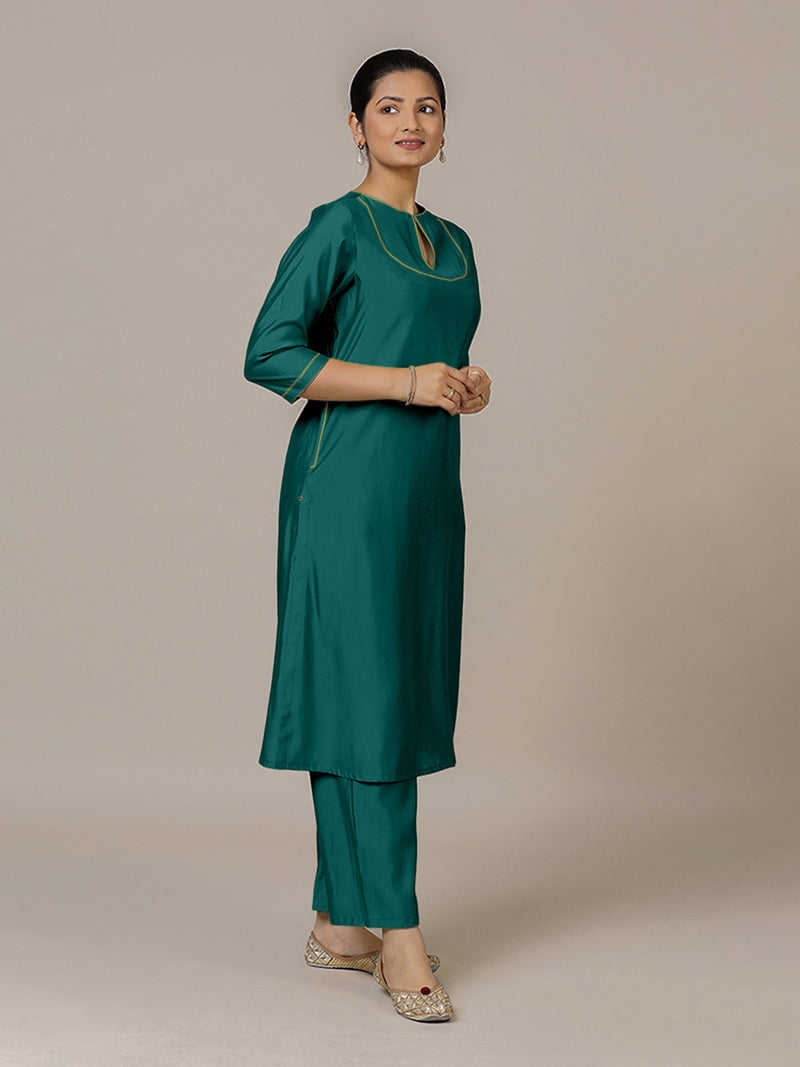 Zoya x Rozaana | A Line Kurta in Peacock Green with Thread Work | Coords or Only Kurta-Binks