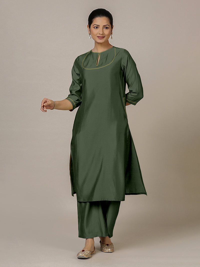 Zoya x Rozaana | A Line Kurta in Pine Green with Thread Work | Coords or Only Kurta-Binks